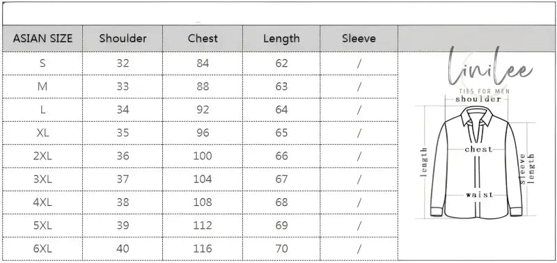 Asian size chart for a shirt.