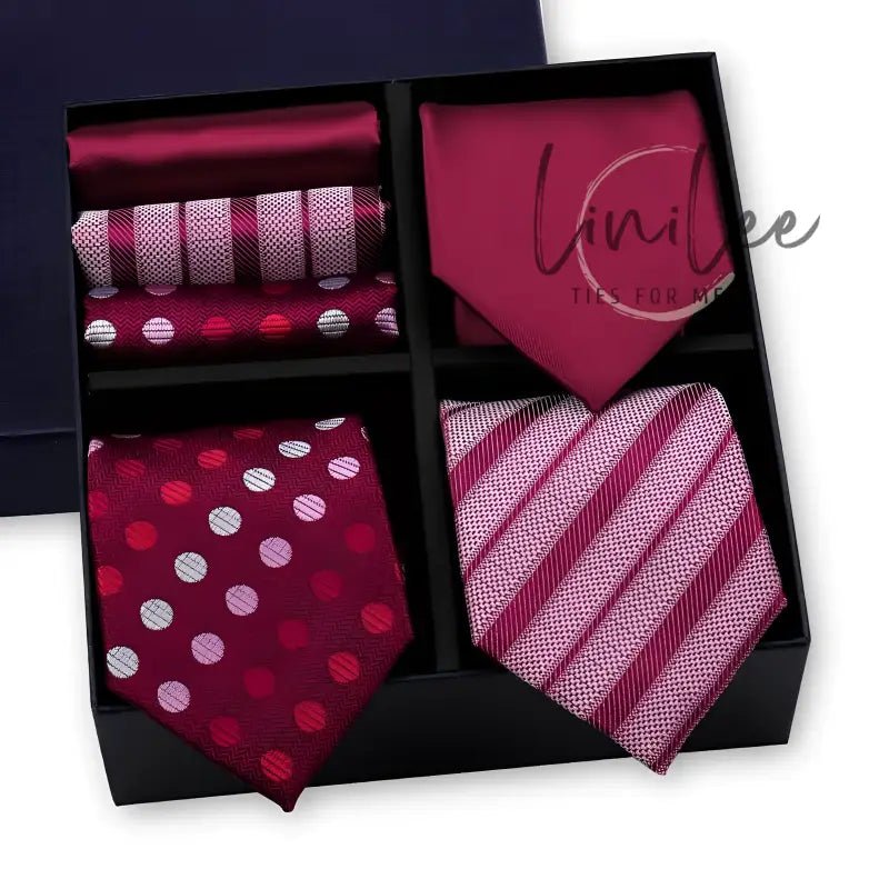 Burgundy tie and pocket square set.