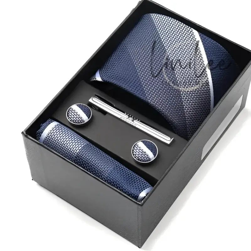 Navy and white tie set.
