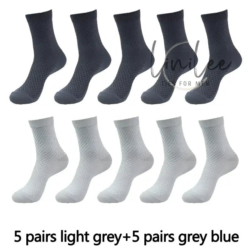 Ten pairs of breathable socks.