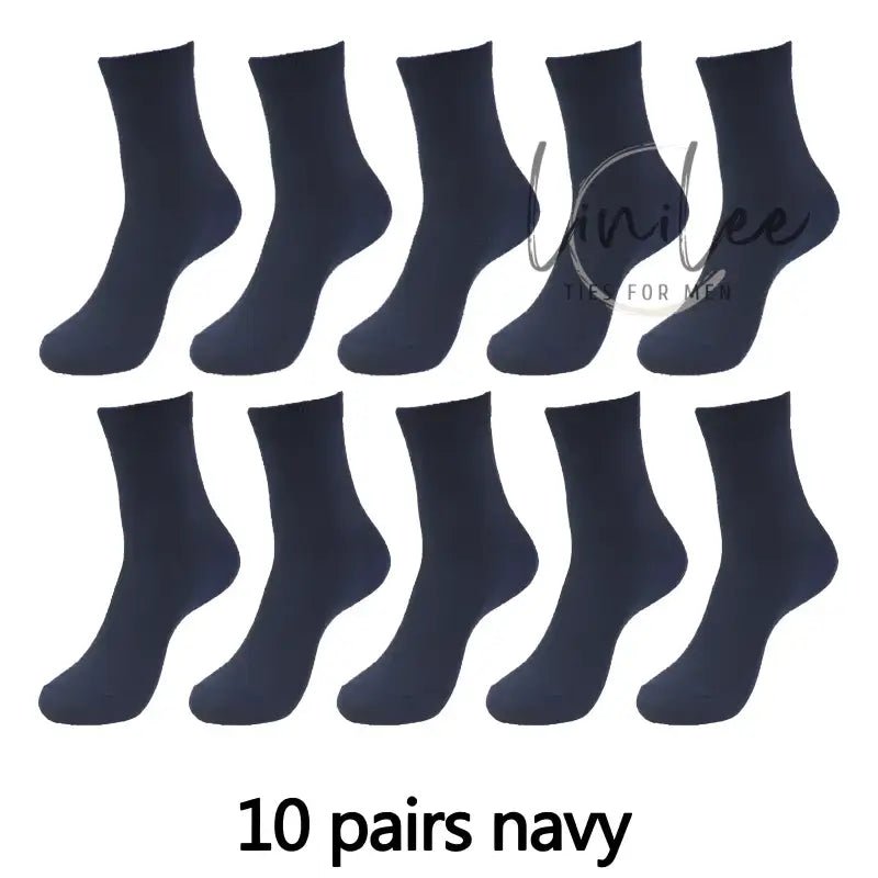 Ten pairs of navy socks.