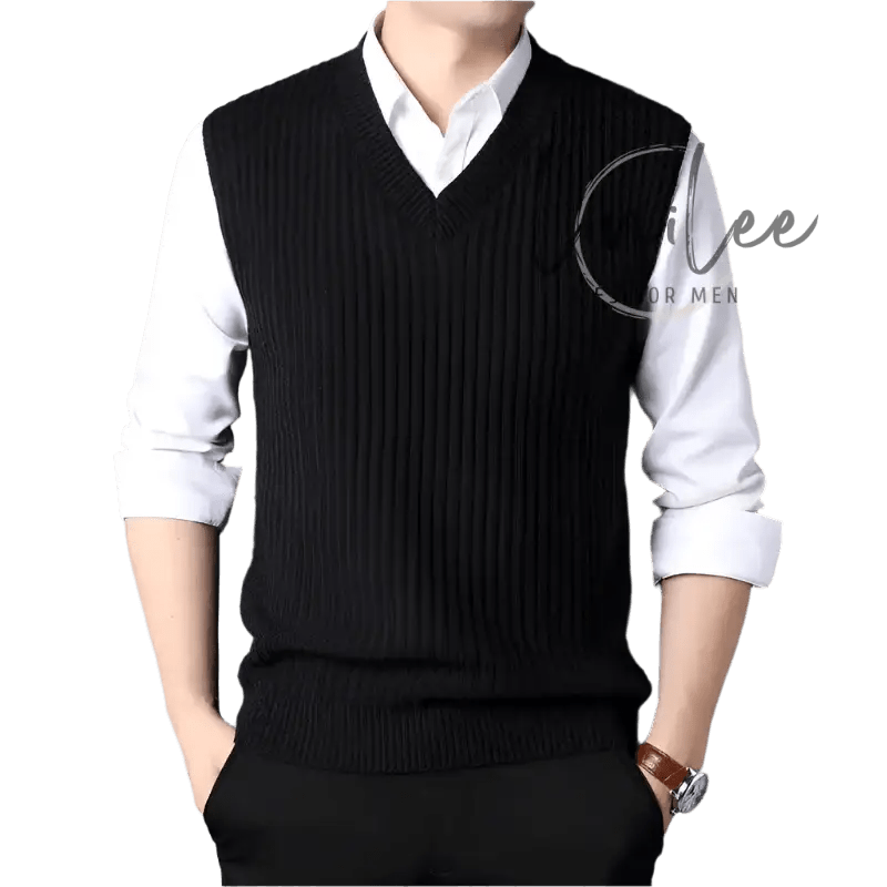 Black ribbed sweater vest.