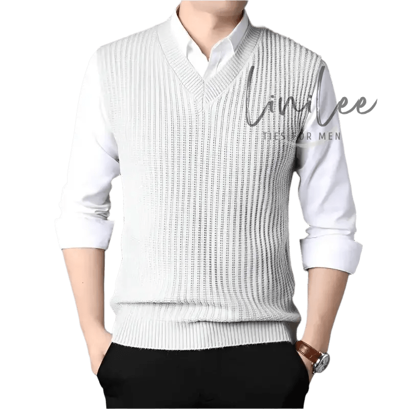 Men’s white ribbed sweater vest.