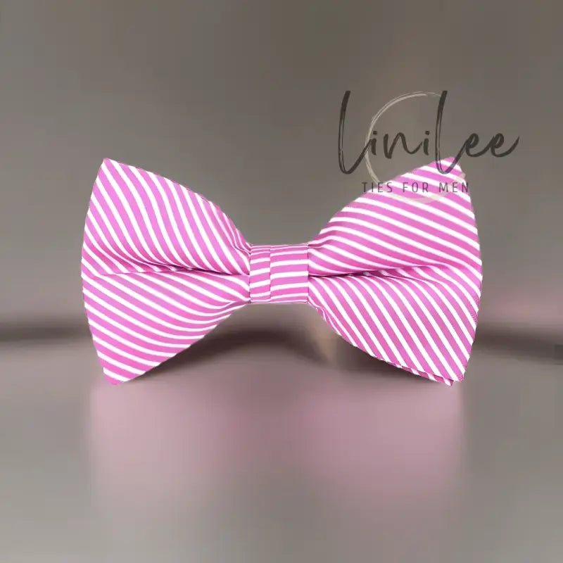 Pink and white striped bow tie.