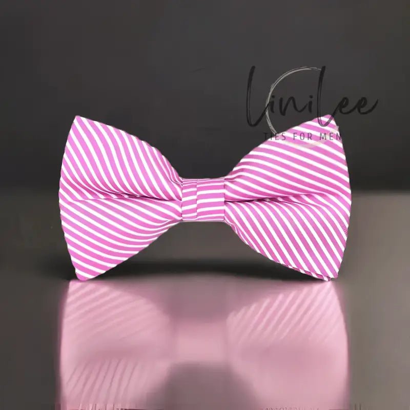 Pink and white striped bow tie.