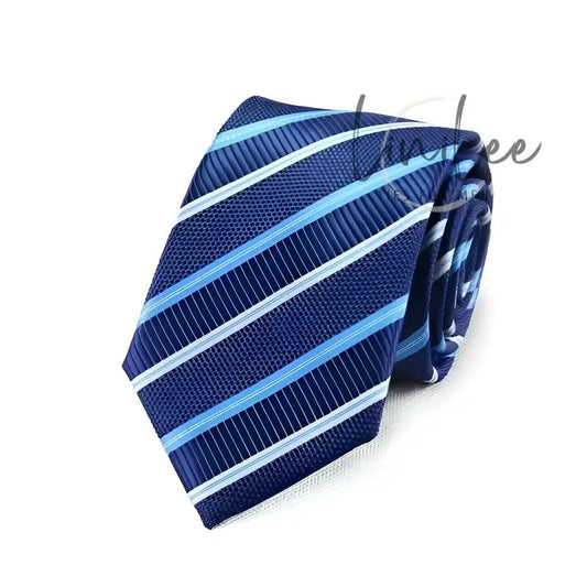 Striped blue necktie.