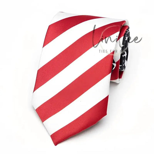 Red and white striped necktie.