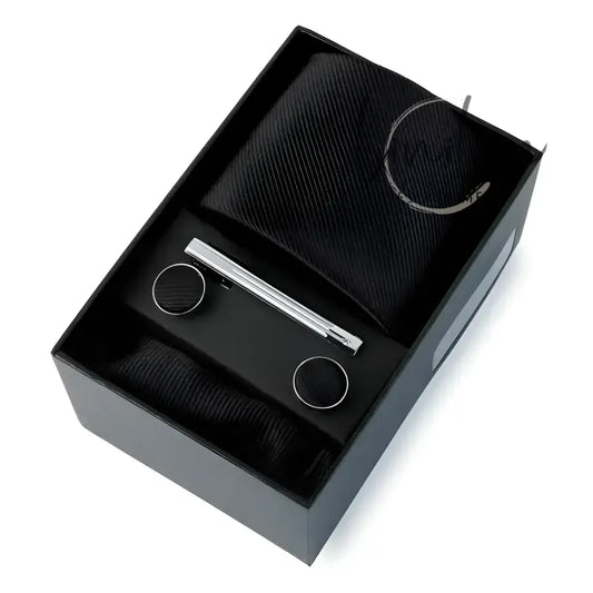 Black tie and accessories gift set.