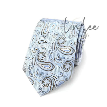 Light blue paisley tie.