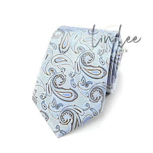 Light blue paisley tie.