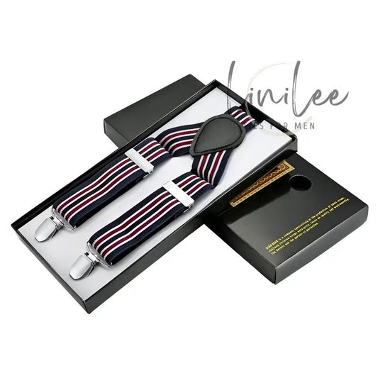 Striped suspenders in a box.
