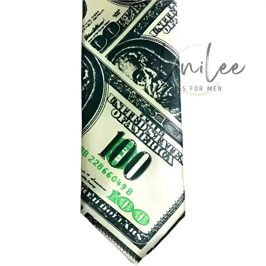 Hundred-dollar bill patterned necktie.