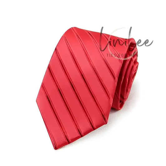 Red striped necktie.