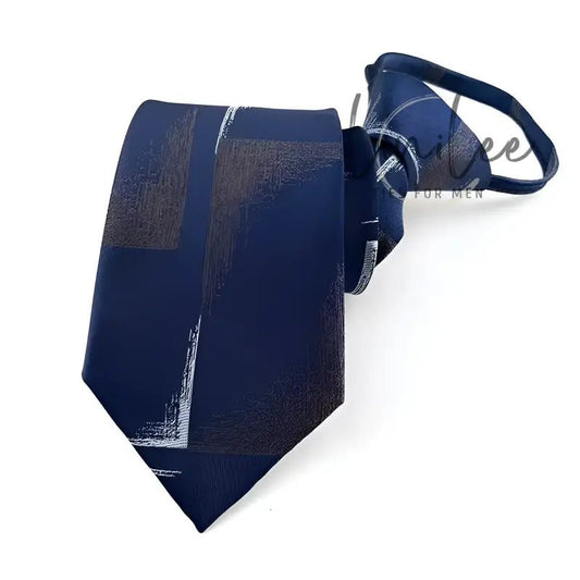 Navy blue patterned necktie.