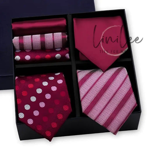Burgundy tie and pocket square set.