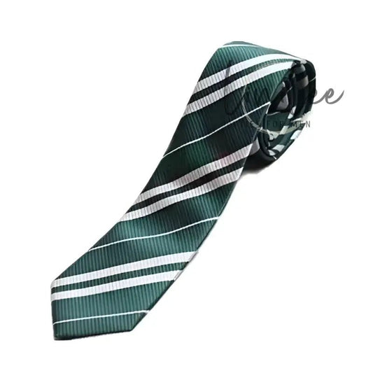 Green and white striped tie.