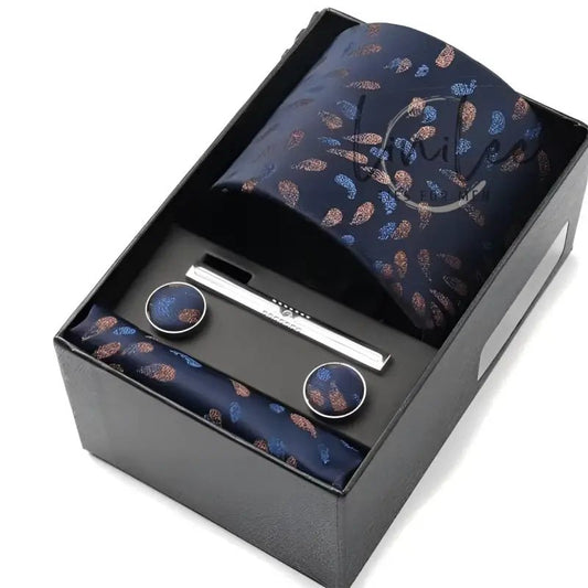 Navy blue tie set.