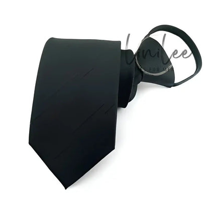 Black clip-on necktie.