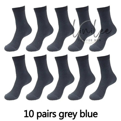 Ten pairs of gray-blue socks.
