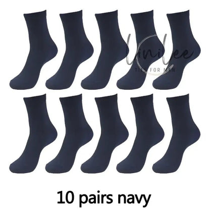 Ten pairs of navy socks.