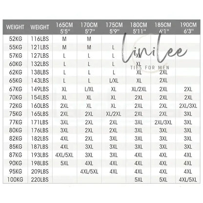 Clothing size chart.