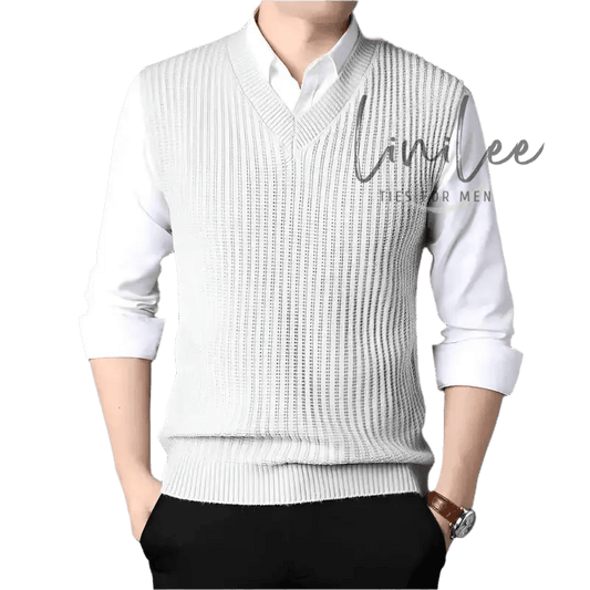 Men’s white ribbed sweater vest.
