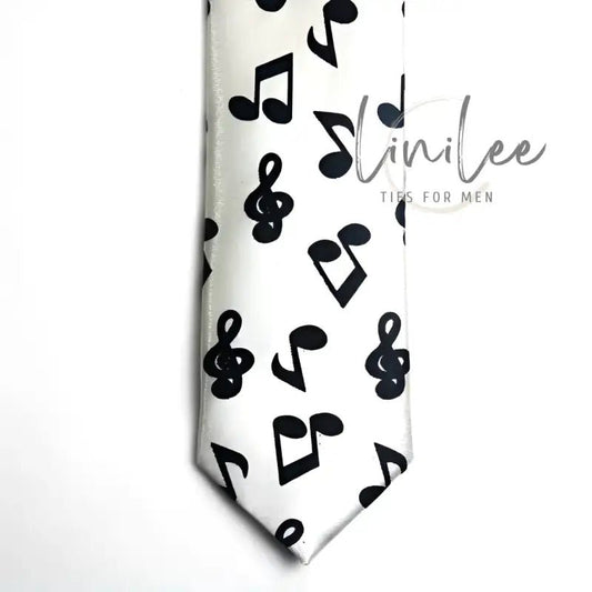 White tie with black musical notes.