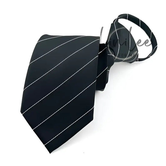 Black striped necktie.