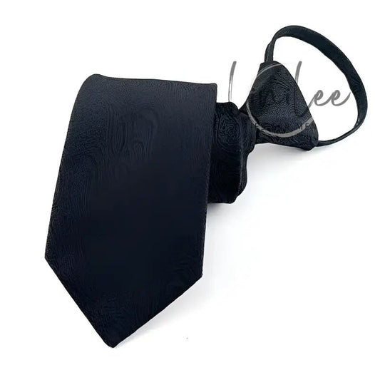 Black patterned pre-tied necktie.