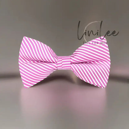 Pink and white striped bow tie.