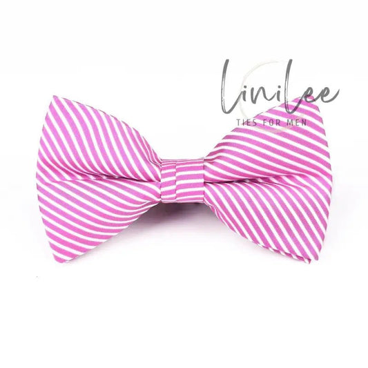 Pink and white striped bow tie.