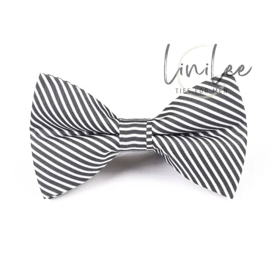 Striped gray bow tie.
