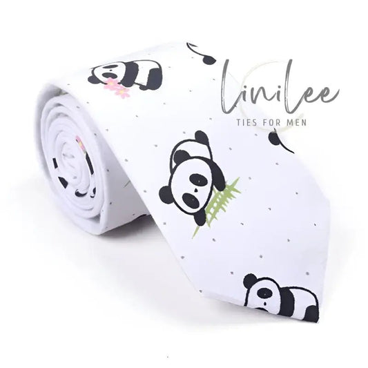 White tie with panda pattern.