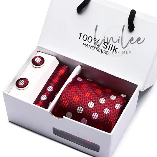 Red polka dot tie and cufflink set.