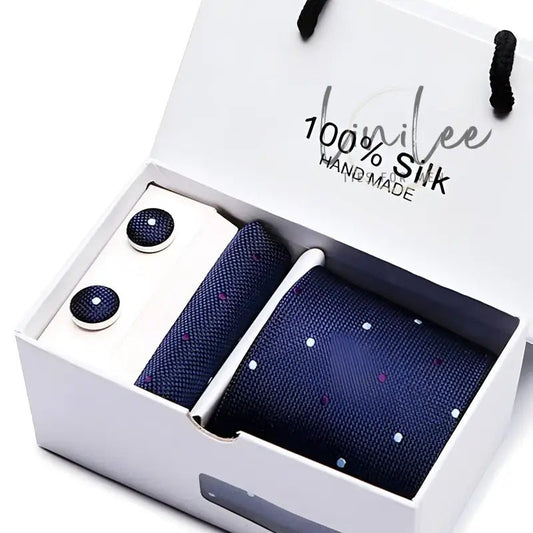 Silk tie and cufflink gift set.
