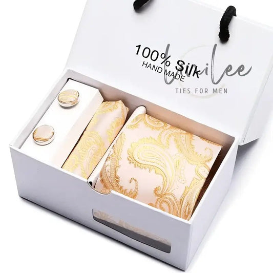 Silk tie and cufflink gift set.