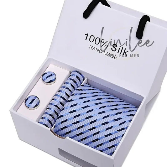 Striped tie and cufflink set in a gift box.