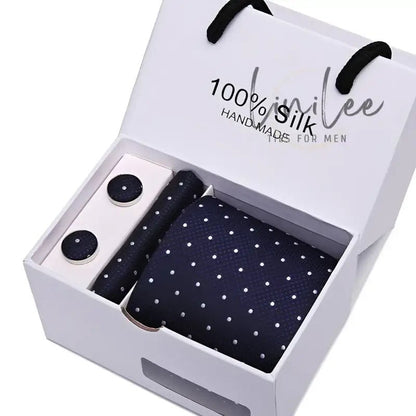 Navy polka dot tie set.
