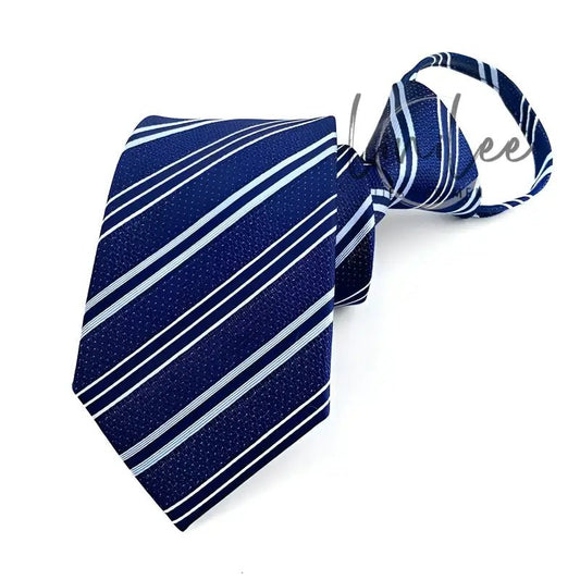 Navy blue striped tie.