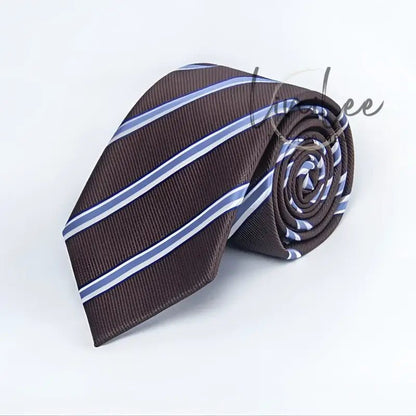 Brown striped necktie.