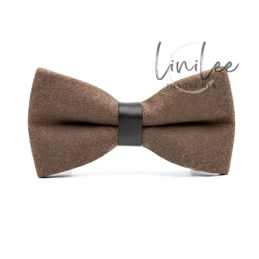Brown suede bow tie.