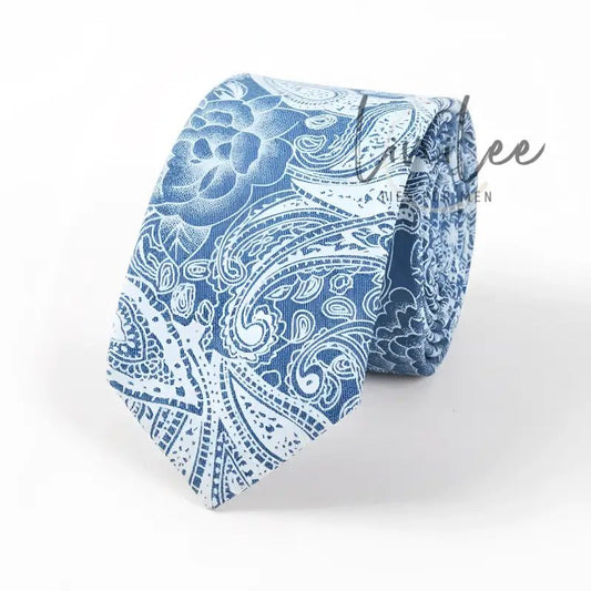 Blue paisley patterned necktie.