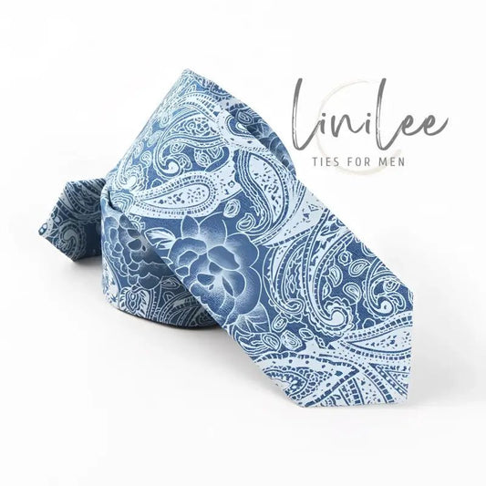 Blue paisley patterned necktie.